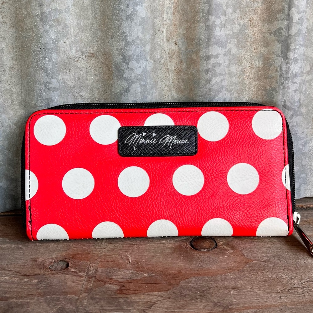 Red and black polka dot wallet